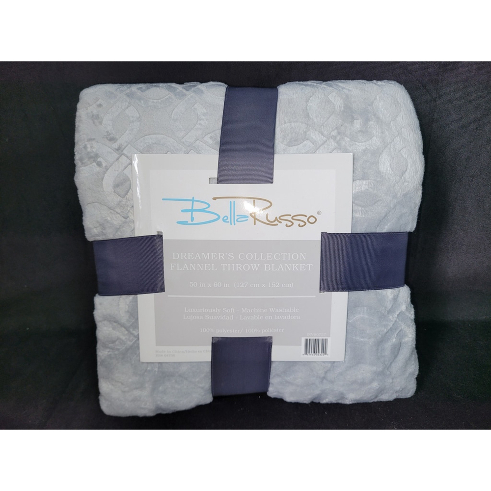 Bella Russo Dreamer’s Collection Flannel Throw Blanket 50x60 Soft Gray Gift NEW